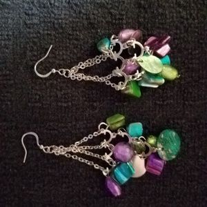 Purple, blue and green chandelier earrings